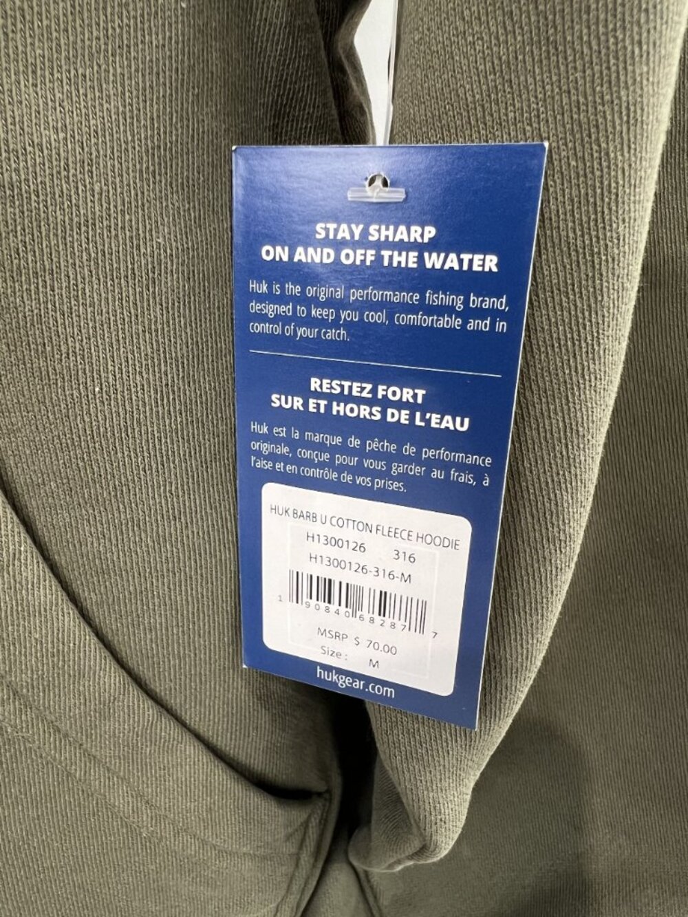 HUK Barb U Cotton Fleece Hoodie Sweatshirt Moss Men’s Sz. M New - Picture 3 of 6